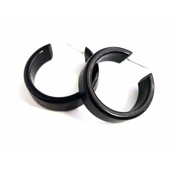 Black Shiny Small Lucite Portland Hoop Earrings - Picture 6 of 8